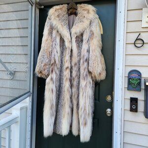 Full Length Canadian Lynx Fur Coat Jacket - Size Medium